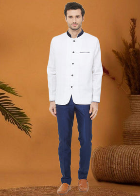 2 Pc Off White Cotton Blazer Pant Set