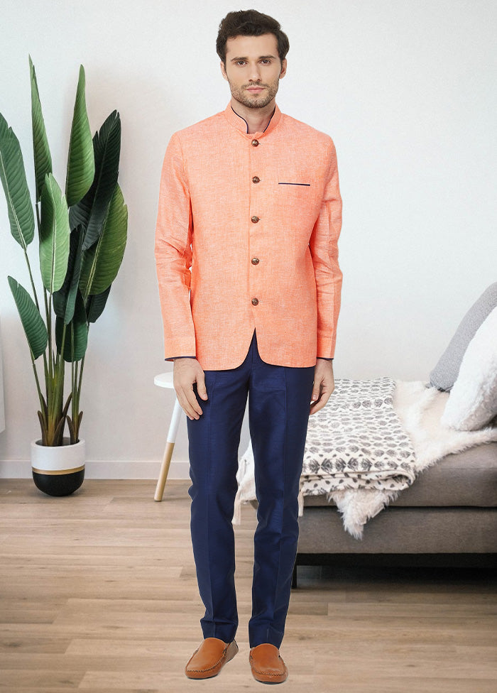 2 Pc Orange Cotton Blazer Pant Set