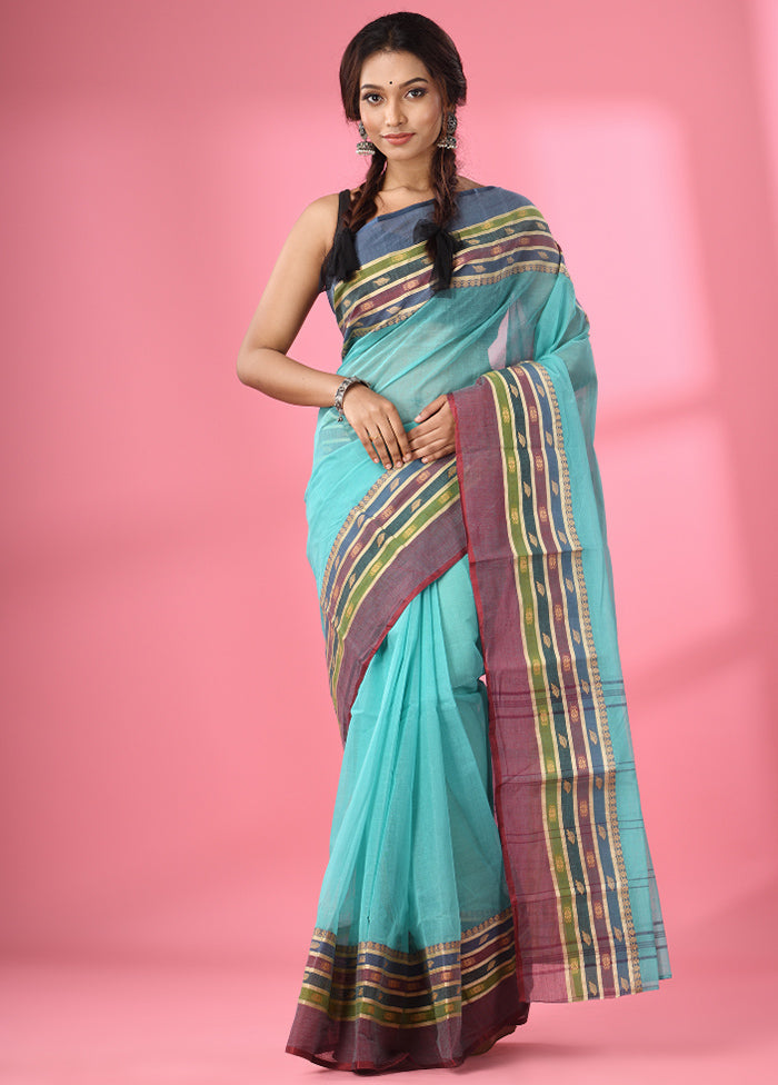 Sea Green Pure Cotton Saree With Blouse Piece - Indian Silk House Agencies