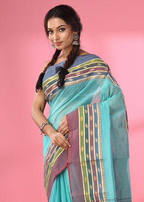 Sea Green Pure Cotton Saree With Blouse Piece - Indian Silk House Agencies