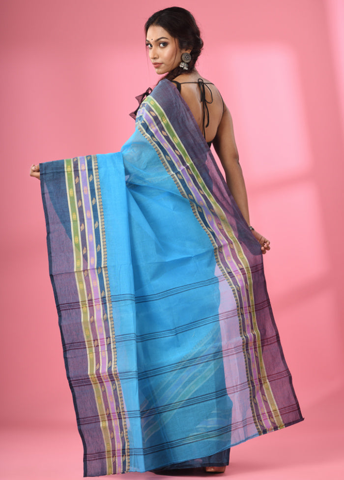 Sky Blue Pure Cotton Saree With Blouse Piece - Indian Silk House Agencies