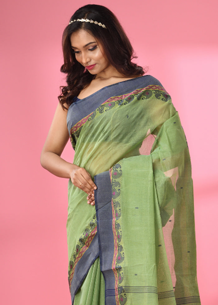 Green Pure Cotton Saree With Blouse Piece - Indian Silk House Agencies