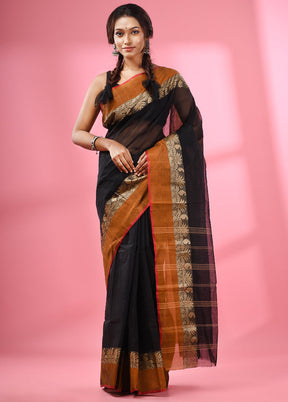 Black Pure Cotton Saree With Blouse Piece - Indian Silk House Agencies