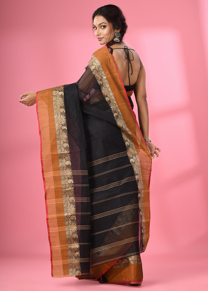 Black Pure Cotton Saree With Blouse Piece - Indian Silk House Agencies