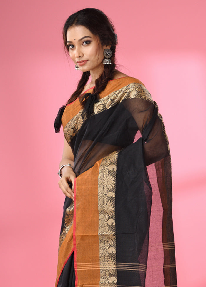 Black Pure Cotton Saree With Blouse Piece - Indian Silk House Agencies