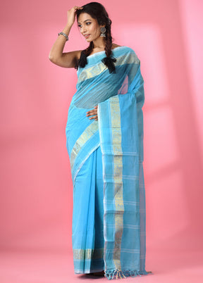 Sky Blue Pure Cotton Saree With Blouse Piece - Indian Silk House Agencies