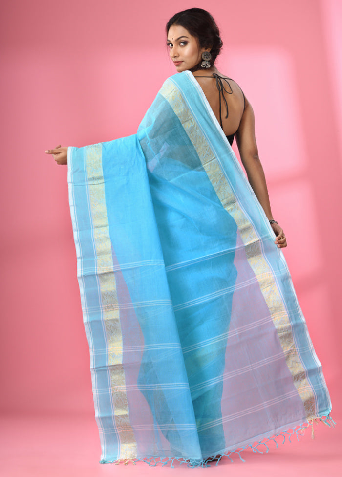 Sky Blue Pure Cotton Saree With Blouse Piece - Indian Silk House Agencies