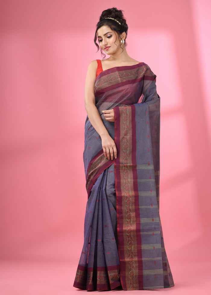 Dark Grey Pure Cotton Saree With Blouse Piece - Indian Silk House Agencies