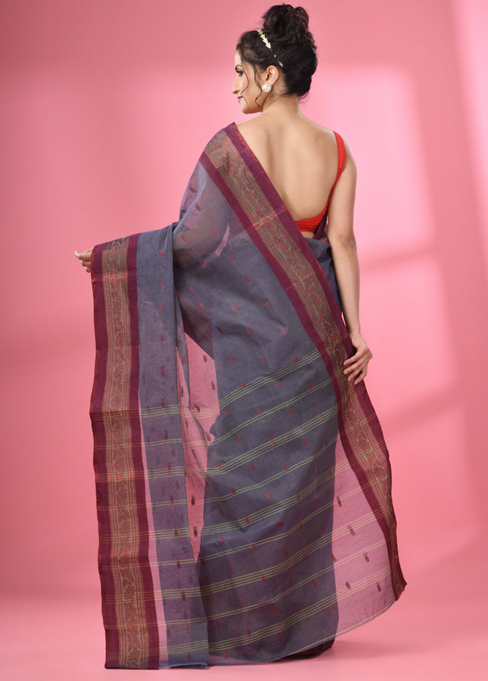 Dark Grey Pure Cotton Saree With Blouse Piece - Indian Silk House Agencies