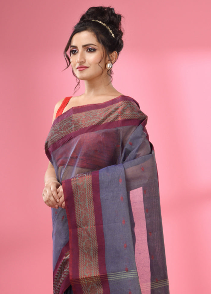 Dark Grey Pure Cotton Saree With Blouse Piece - Indian Silk House Agencies