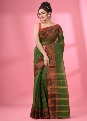 Green Pure Cotton Saree With Blouse Piece - Indian Silk House Agencies