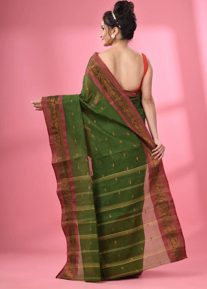 Green Pure Cotton Saree With Blouse Piece - Indian Silk House Agencies