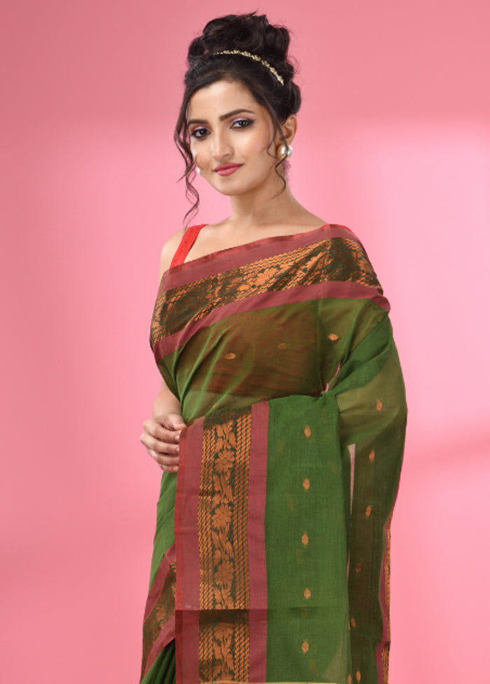 Green Pure Cotton Saree With Blouse Piece - Indian Silk House Agencies