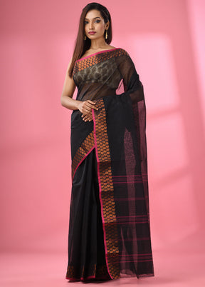 Black Pure Cotton Saree With Blouse Piece - Indian Silk House Agencies