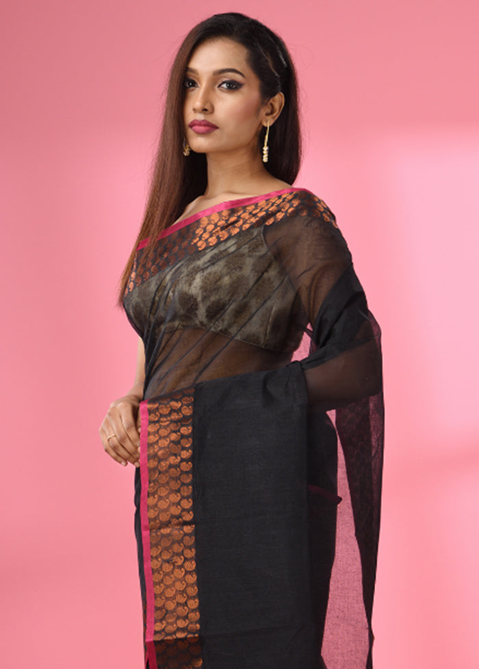 Black Pure Cotton Saree With Blouse Piece - Indian Silk House Agencies