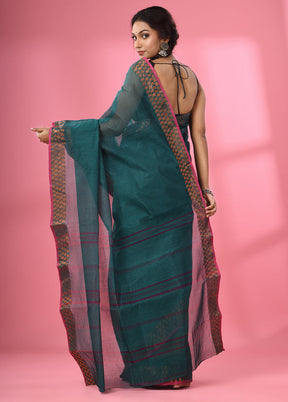 Teal Green Pure Cotton Saree With Blouse Piece - Indian Silk House Agencies