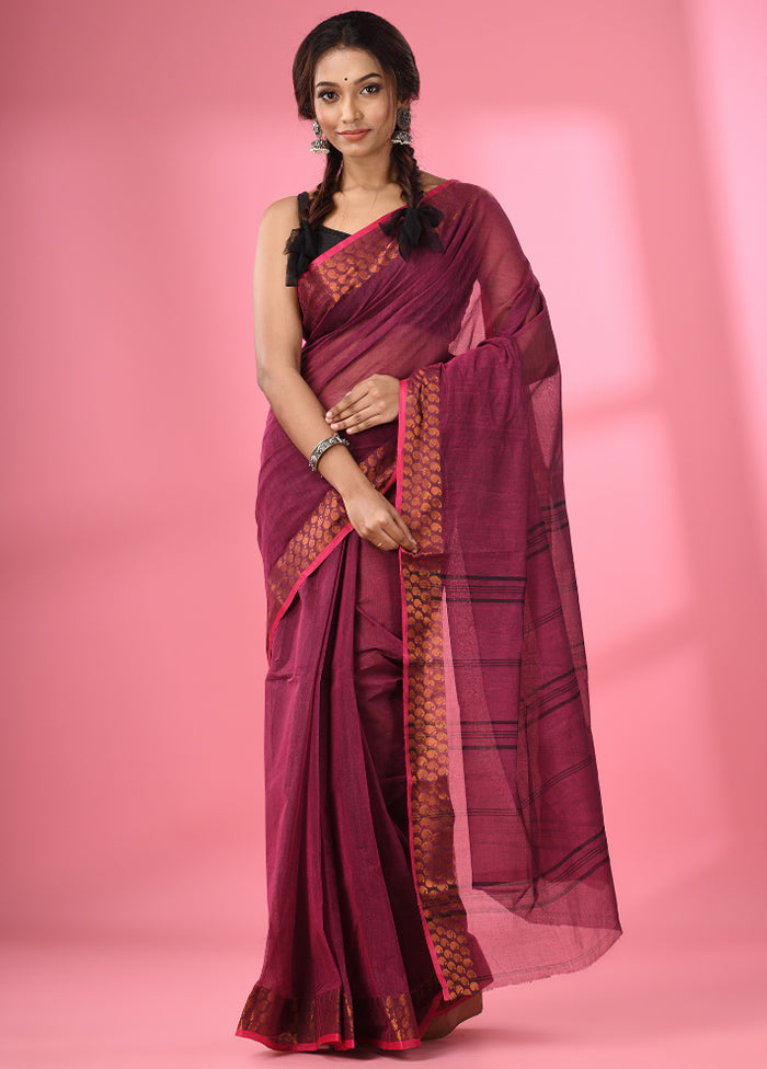 Magenta Pure Cotton Saree With Blouse Piece - Indian Silk House Agencies