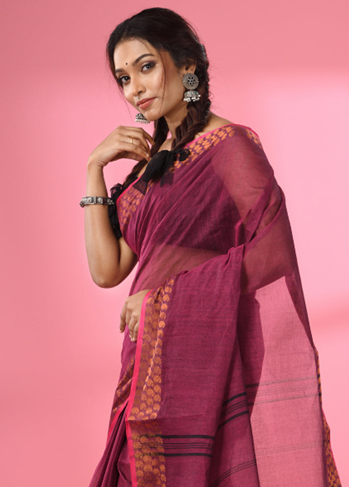 Magenta Pure Cotton Saree With Blouse Piece - Indian Silk House Agencies