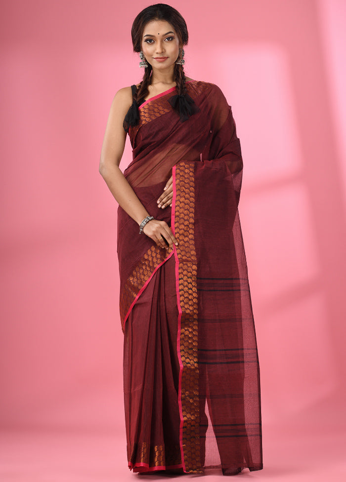 Maroon Pure Cotton Saree With Blouse Piece - Indian Silk House Agencies