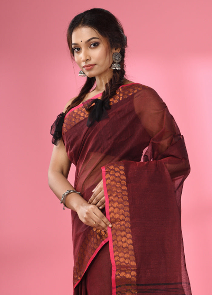 Maroon Pure Cotton Saree With Blouse Piece - Indian Silk House Agencies