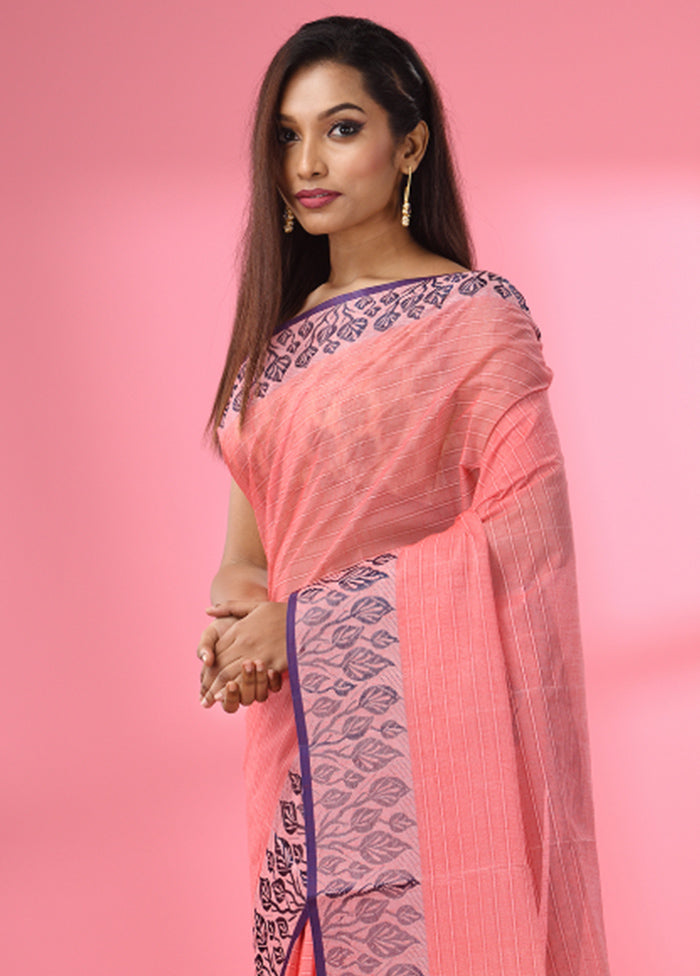 Pink Pure Cotton Saree With Blouse Piece - Indian Silk House Agencies