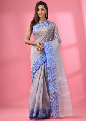 Grey Pure Cotton Saree With Blouse Piece - Indian Silk House Agencies