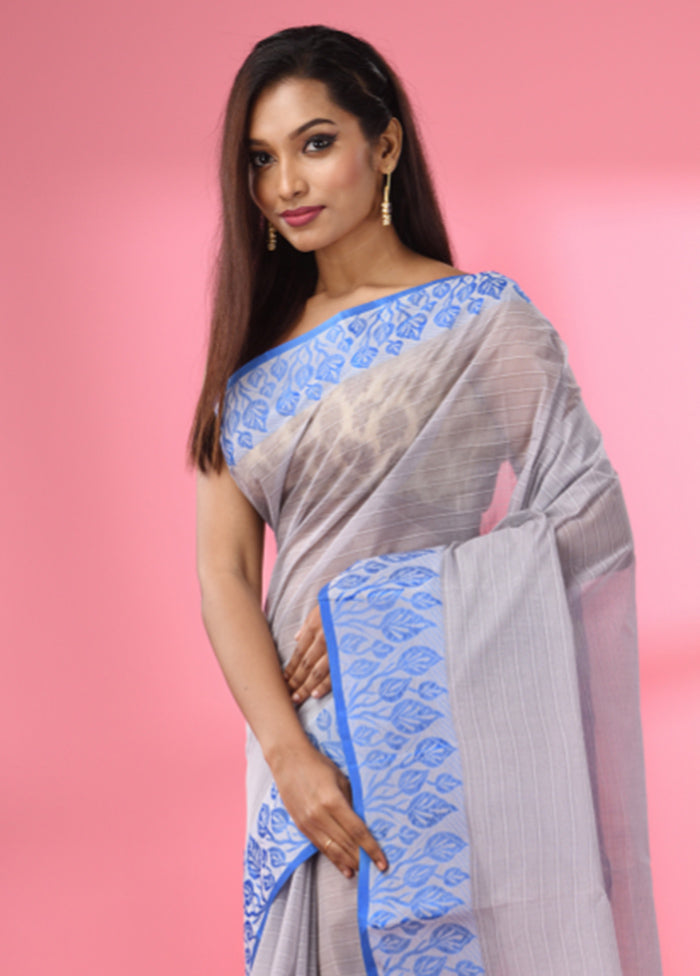 Grey Pure Cotton Saree With Blouse Piece - Indian Silk House Agencies