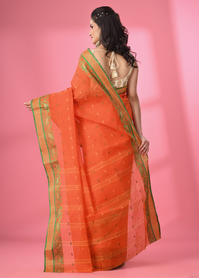 Orange Pure Cotton Saree With Blouse Piece - Indian Silk House Agencies