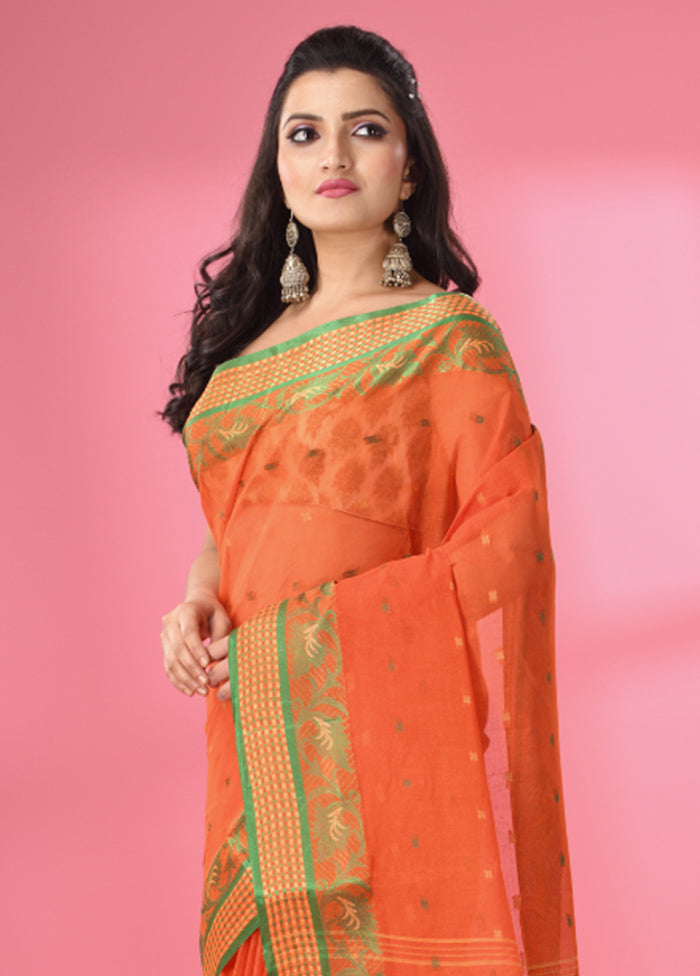 Orange Pure Cotton Saree With Blouse Piece - Indian Silk House Agencies