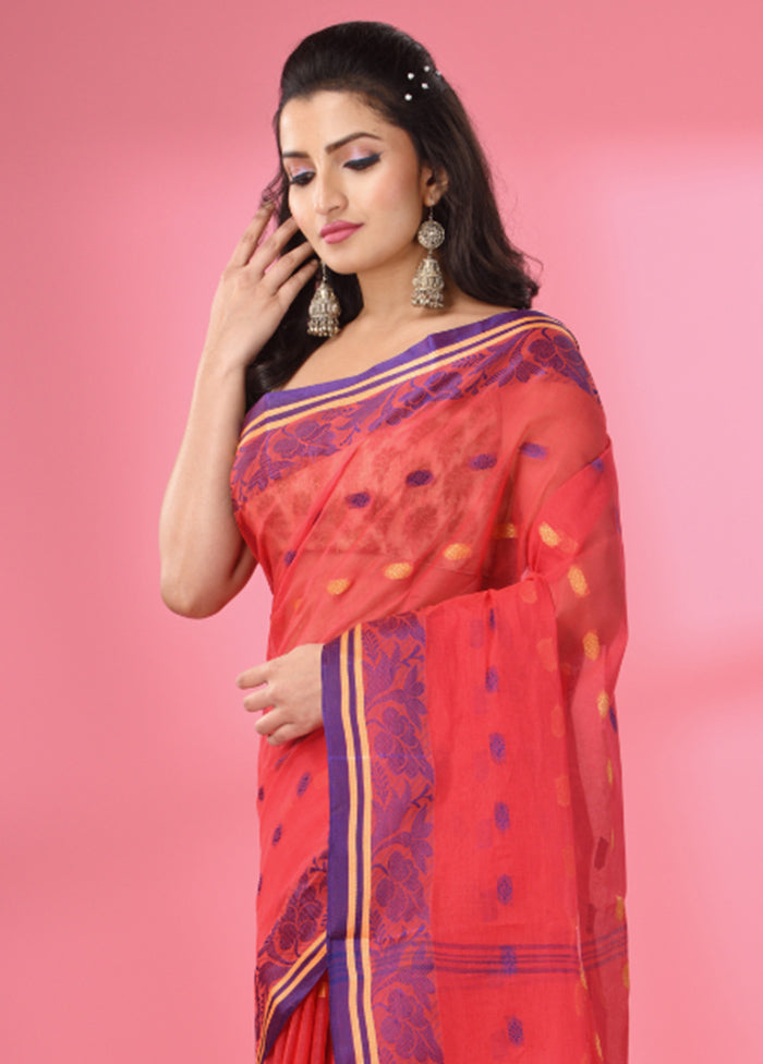 Red Pure Cotton Saree With Blouse Piece - Indian Silk House Agencies