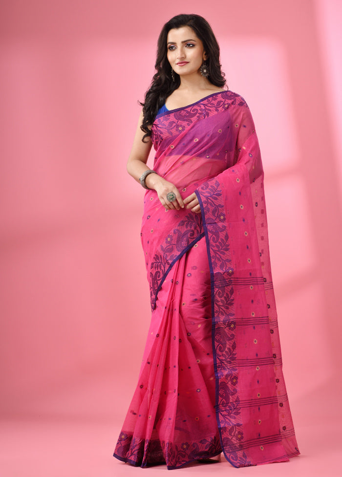 Pink Pure Cotton Saree With Blouse Piece - Indian Silk House Agencies