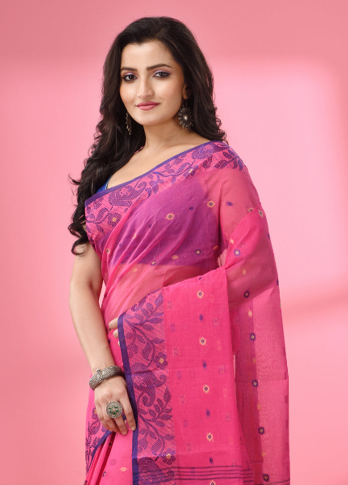 Pink Pure Cotton Saree With Blouse Piece - Indian Silk House Agencies