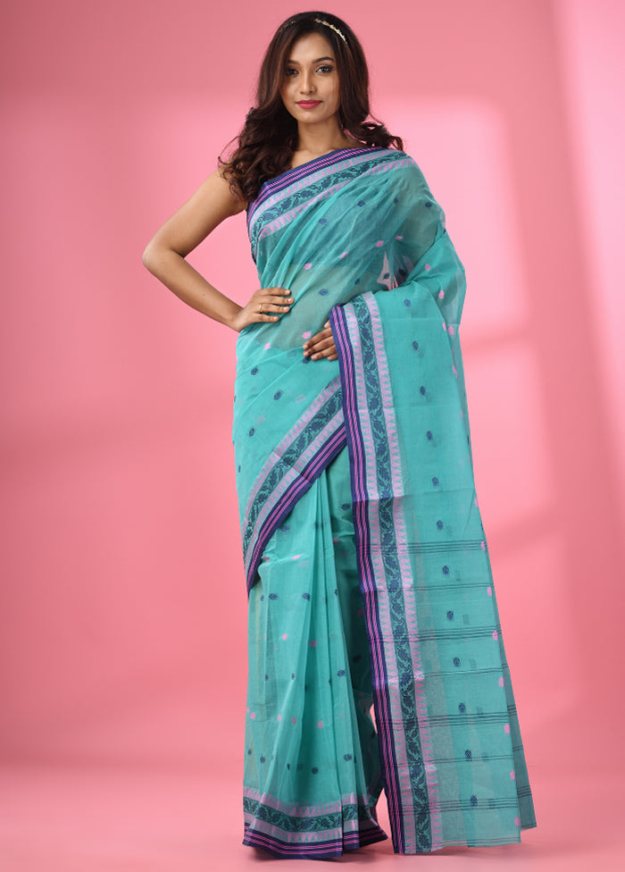 Sea Green Pure Cotton Saree With Blouse Piece - Indian Silk House Agencies