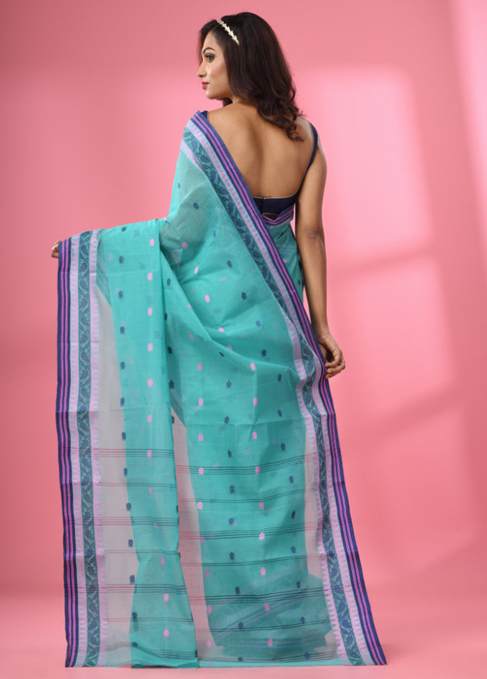 Sea Green Pure Cotton Saree With Blouse Piece - Indian Silk House Agencies