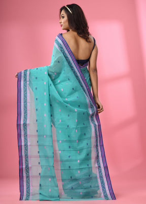 Sea Green Pure Cotton Saree With Blouse Piece - Indian Silk House Agencies