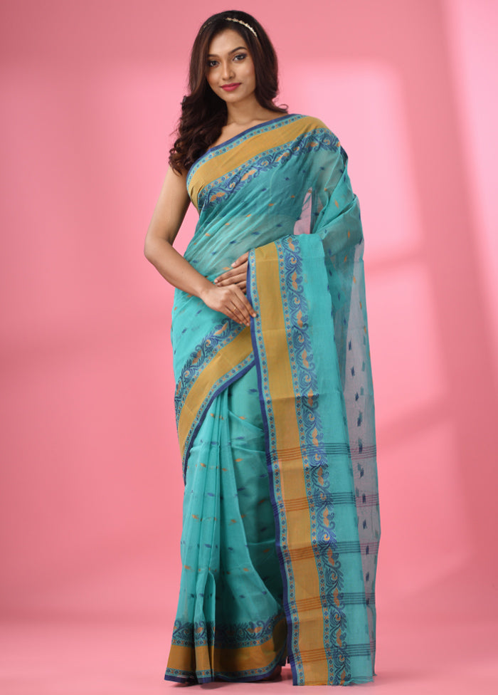 Sea Green Pure Cotton Saree With Blouse Piece - Indian Silk House Agencies