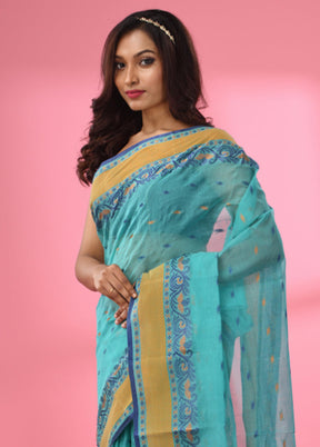 Sea Green Pure Cotton Saree With Blouse Piece - Indian Silk House Agencies