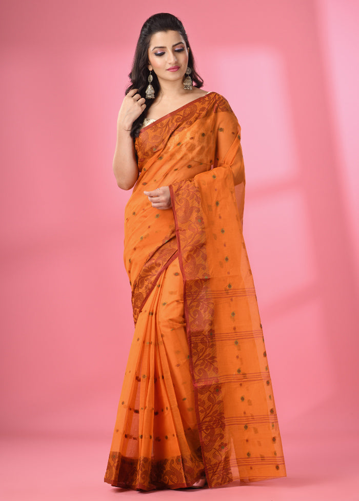 Orange Pure Cotton Saree With Blouse Piece - Indian Silk House Agencies