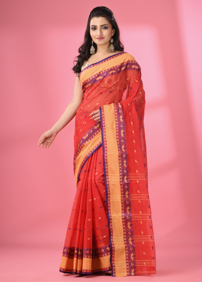 Red Pure Cotton Saree With Blouse Piece - Indian Silk House Agencies