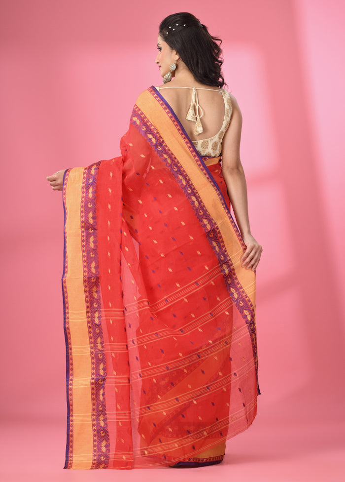 Red Pure Cotton Saree With Blouse Piece - Indian Silk House Agencies