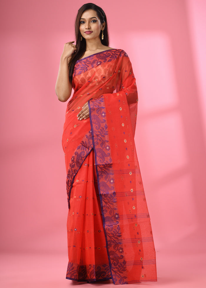 Red Pure Cotton Saree With Blouse Piece - Indian Silk House Agencies