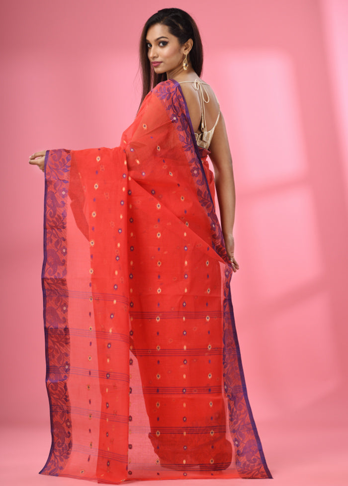 Red Pure Cotton Saree With Blouse Piece - Indian Silk House Agencies