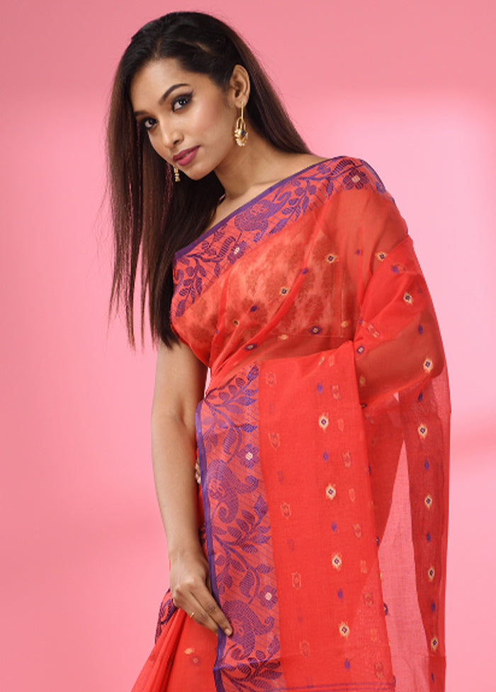 Red Pure Cotton Saree With Blouse Piece - Indian Silk House Agencies