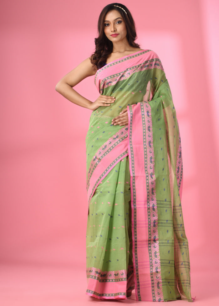 Green Pure Cotton Saree With Blouse Piece - Indian Silk House Agencies