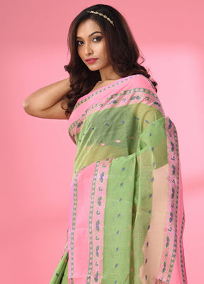 Green Pure Cotton Saree With Blouse Piece - Indian Silk House Agencies