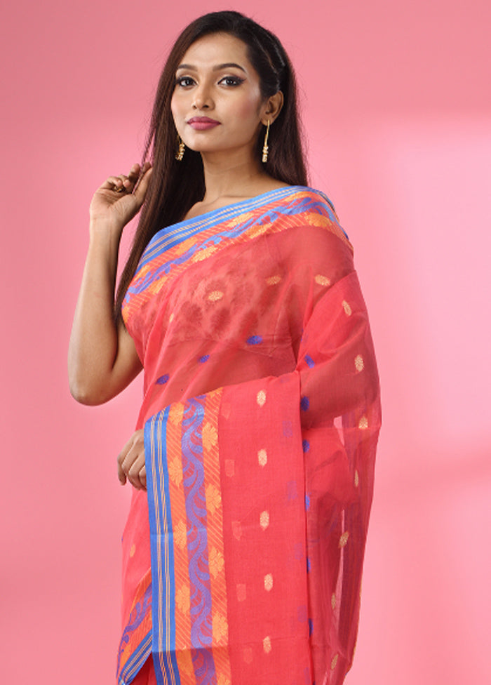 Pink Pure Cotton Saree With Blouse Piece - Indian Silk House Agencies