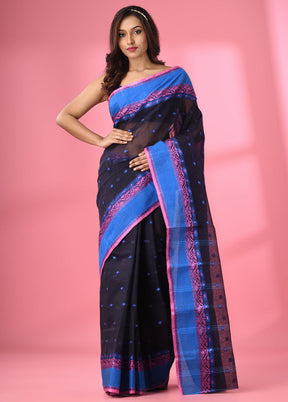 Navy Blue Pure Cotton Saree With Blouse Piece - Indian Silk House Agencies