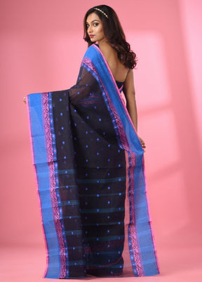 Navy Blue Pure Cotton Saree With Blouse Piece - Indian Silk House Agencies