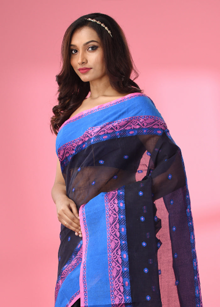 Navy Blue Pure Cotton Saree With Blouse Piece - Indian Silk House Agencies