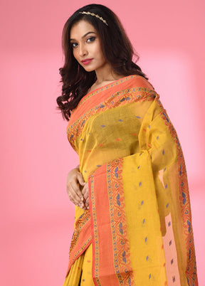 Mustard Pure Cotton Saree With Blouse Piece - Indian Silk House Agencies